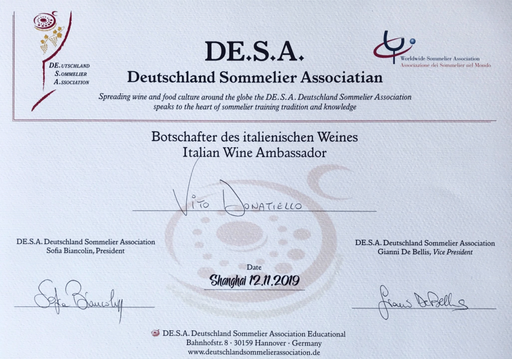 Vito Donatiello awarded Italian Wine Ambassador 20191113 Shanghai ProWine