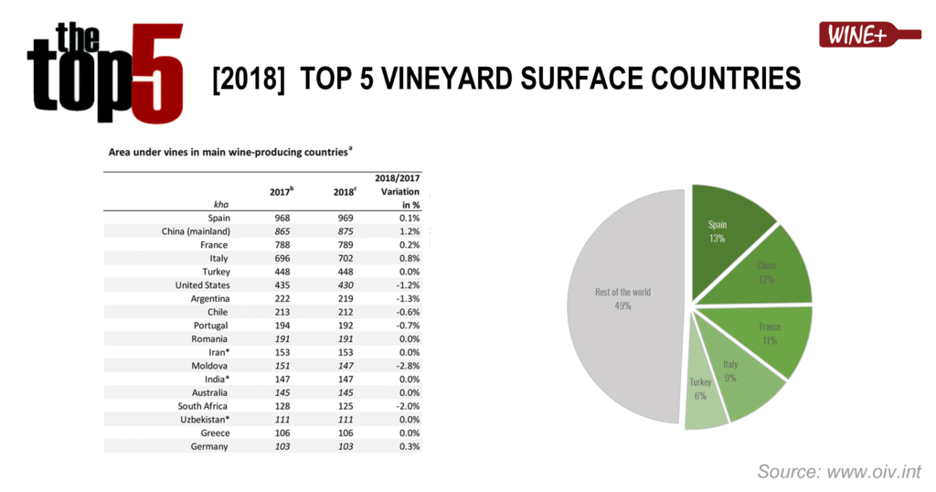 (2018) TOP 5 Vineyard surface countries